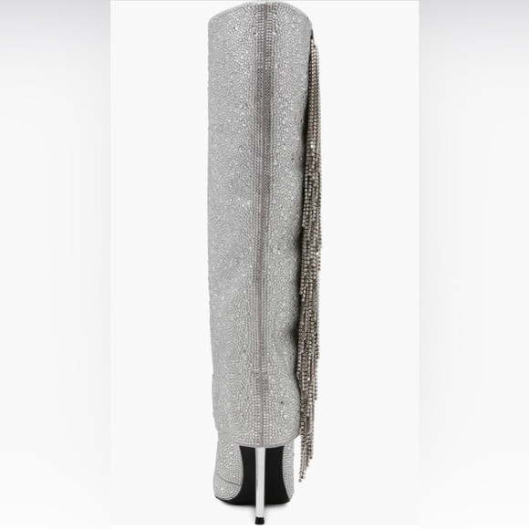 NWT Steve Madden Silver Rhinestone Knee High Boots - Picture 3 of 3